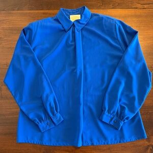 Vtg Pendleton Bold Blue Blouse Julia Sugarbaker Retro 80s power dressing Size 16